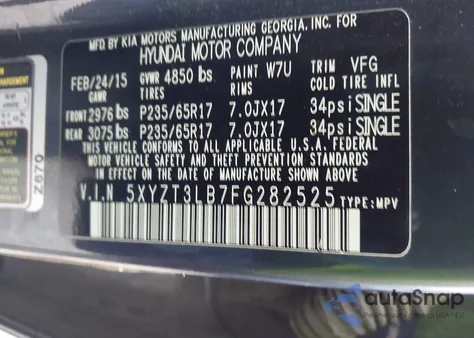 2015 Hyundai Santa Fe Sport 2.4L from USA, damaged, VIN 5XYZT3LB7FG282525